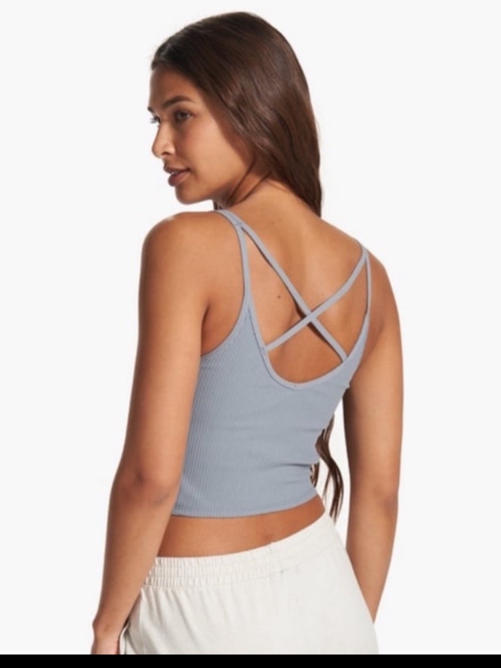 Vuori Light Blue Ribbed crop tank top with shelf bra L - Picture 8 of 8